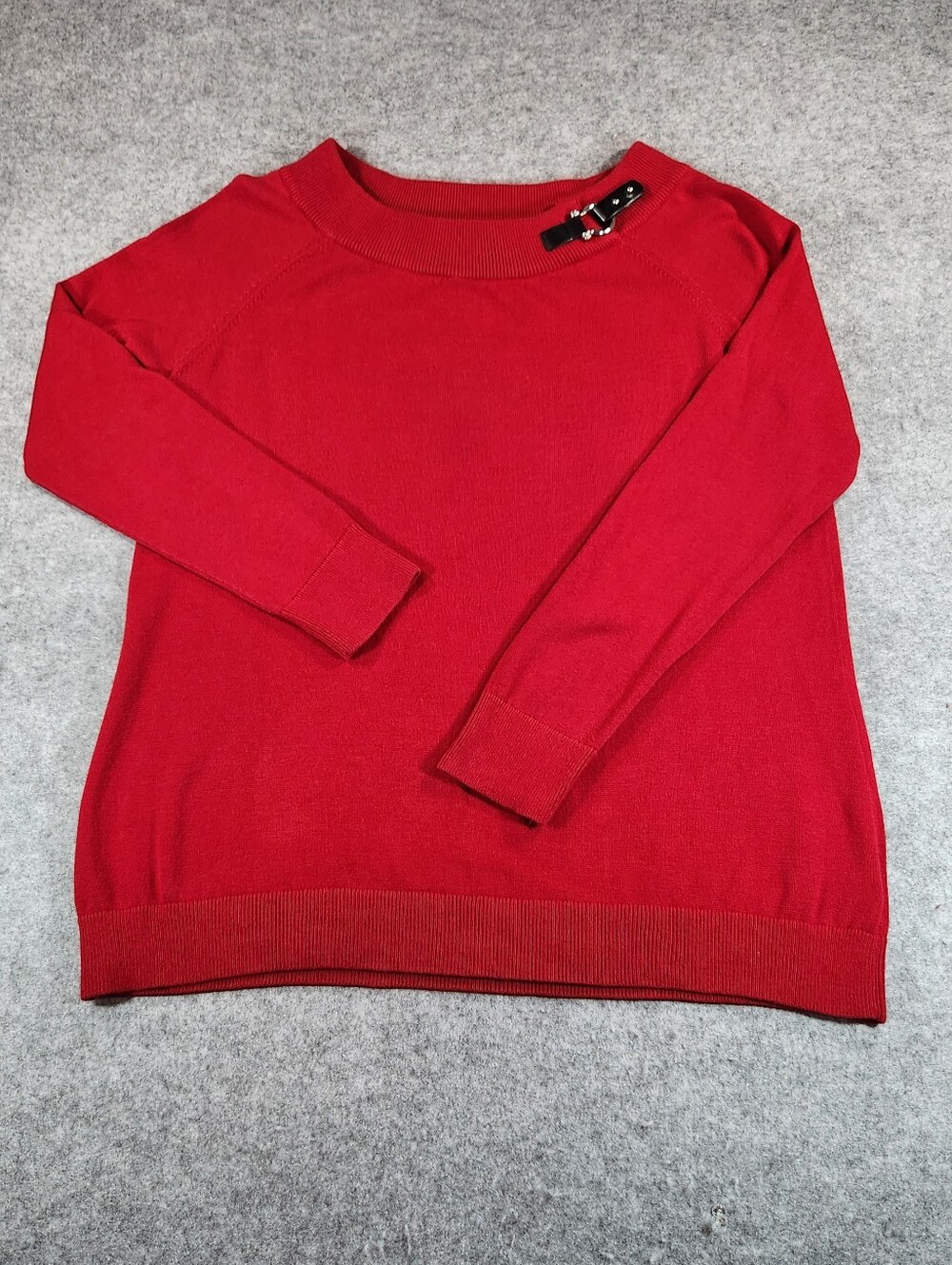 Lauren Ralph Lauren Red Crewneck Sweater with Shoulder Buckle Detail Size 1X